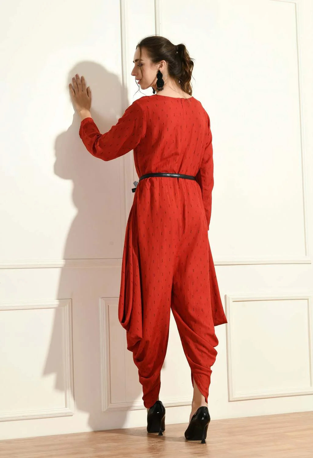 Red Side Cowl Jumpsuit