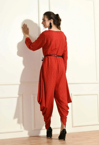 Red Side Cowl Jumpsuit