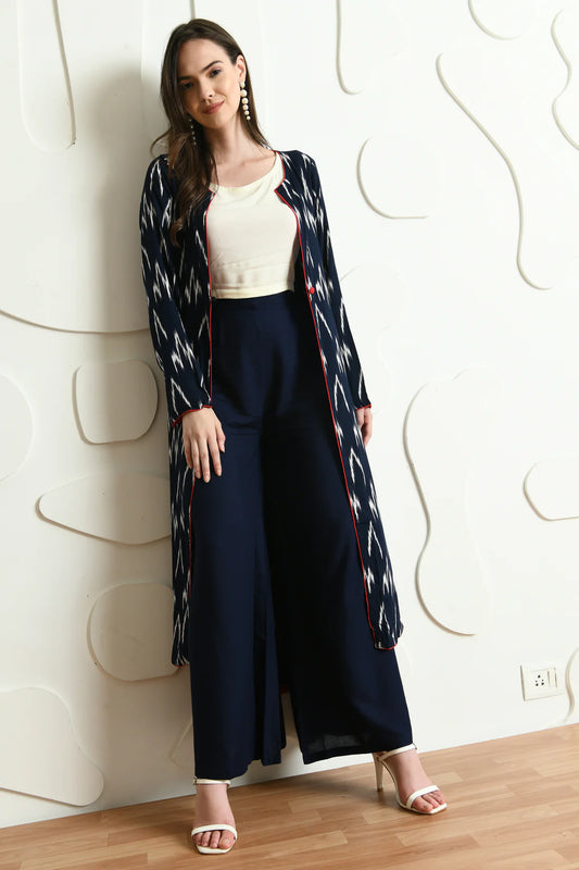 Blue Ikat Print 3 Pc Co-ord Set