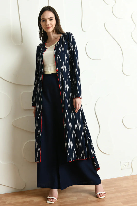 Blue Ikat Print 3 Pc Co-ord Set