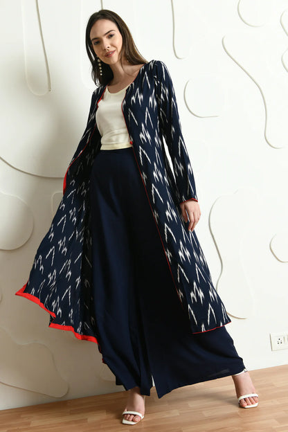 Blue Ikat Print 3 Pc Co-ord Set