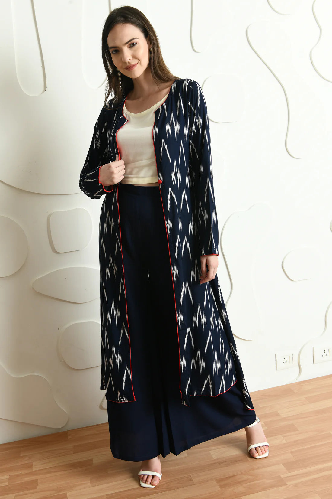 Blue Ikat Print 3 Pc Co-ord Set