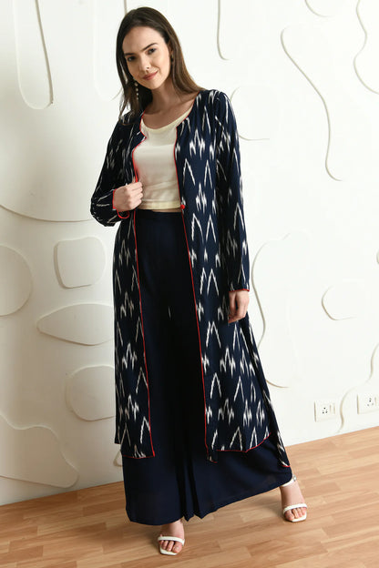 Blue Ikat Print 3 Pc Co-ord Set