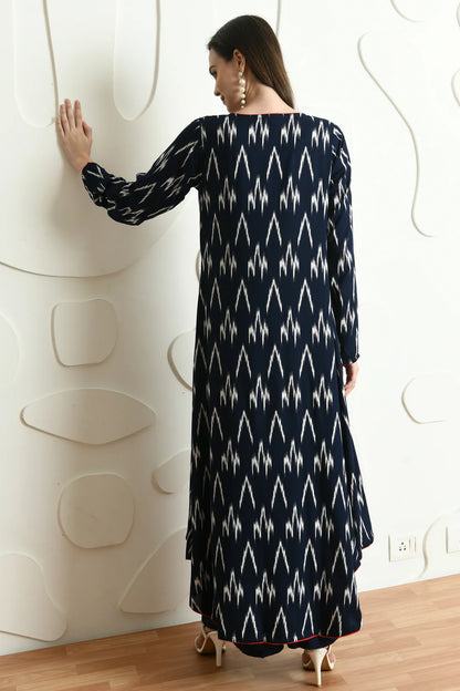 Blue Ikat Print 3 Pc Co-ord Set