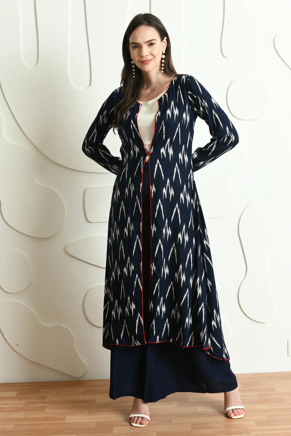 Blue Ikat Print 3 Pc Co-ord Set