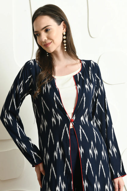 Blue Ikat Print 3 Pc Co-ord Set