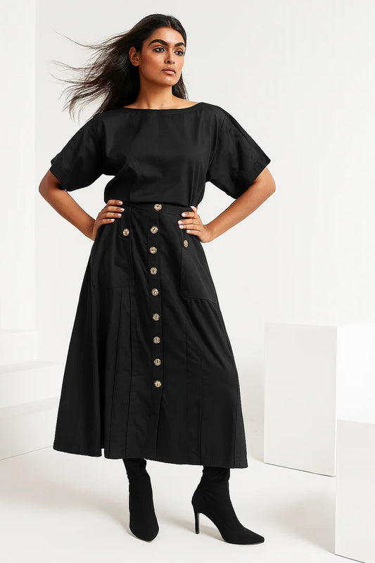 Denim Stretch Crop Top and Skirt for Women