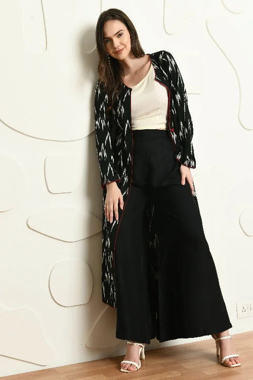 Elegant Green Palazzo Set with Crop Top & Jacket