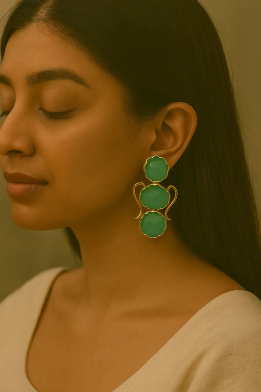 Elegant Gold-Trimmed Aqua Stone Earrings for Women