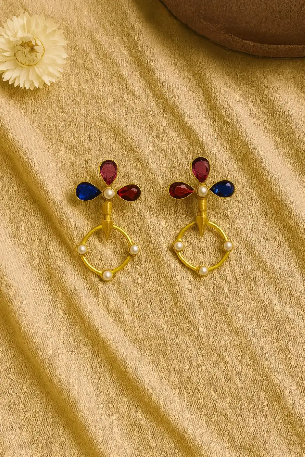 Floral Pearl & Gemstone Drop Earrings for Women