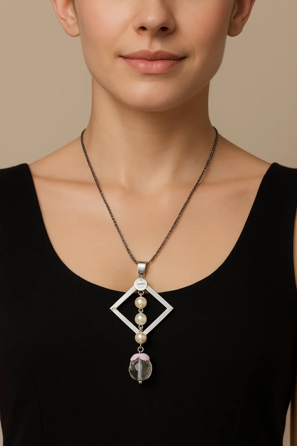 Geometric Drop Pendant Necklace with Lilac Stone