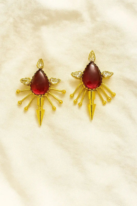 Gold-Tone Red Stone Stud Earrings for Women