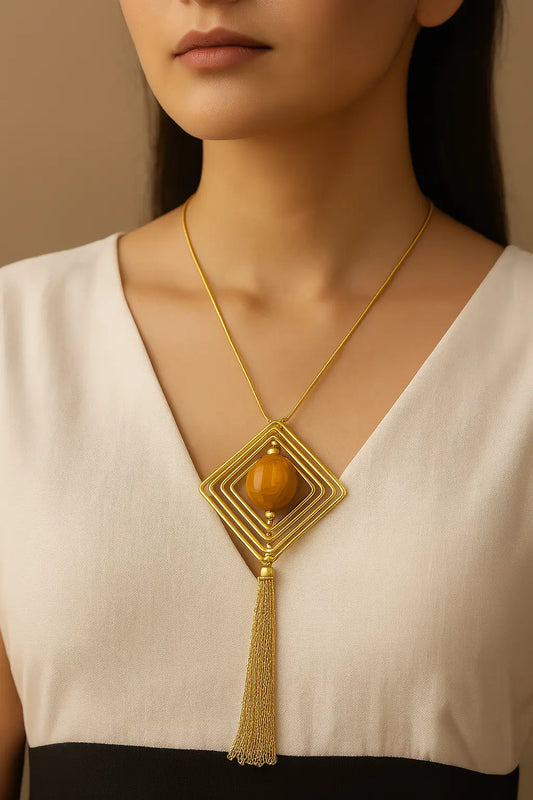 Golden Geometric Tassel Pendant Necklace for Women