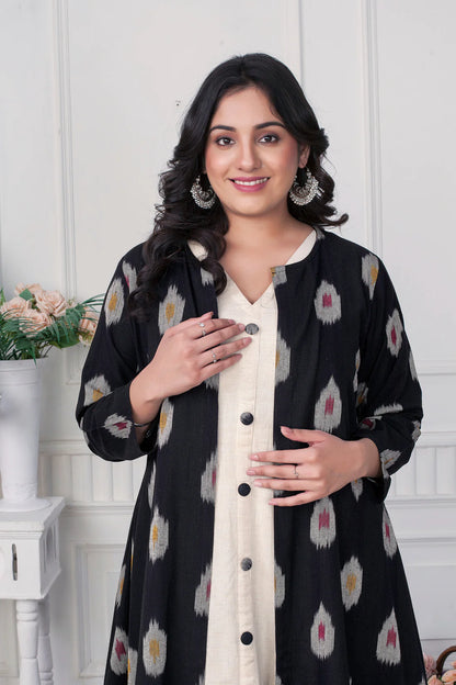 Ikat Elegance Black Jacket Dress for Women