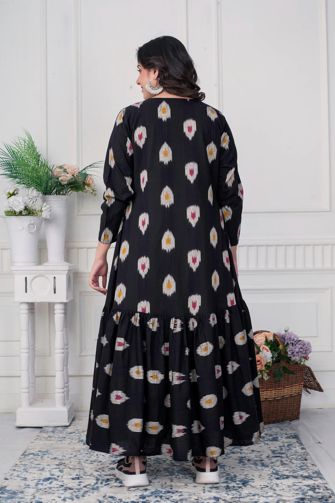 Ikat Elegance Black Jacket Dress for Women