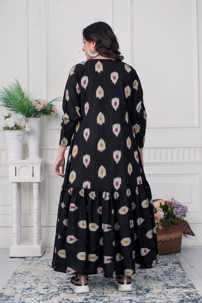 Ikat Elegance Black Jacket Dress for Women