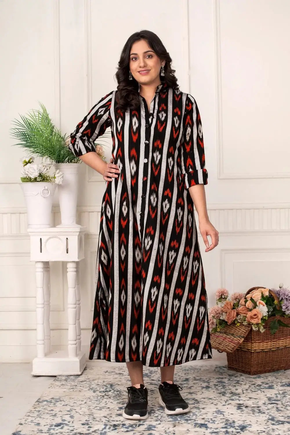 Black Ikat Shirt Dress