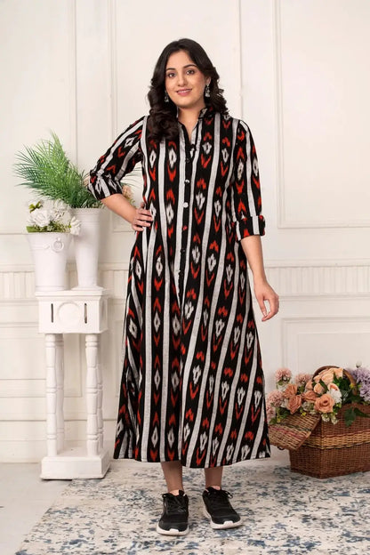 Black Ikat Shirt Dress
