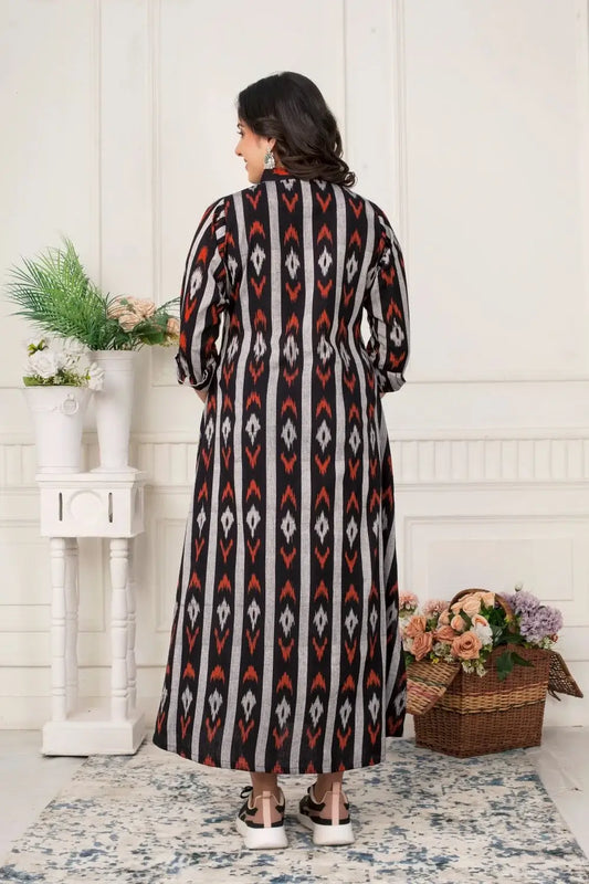 Black Ikat Shirt Dress