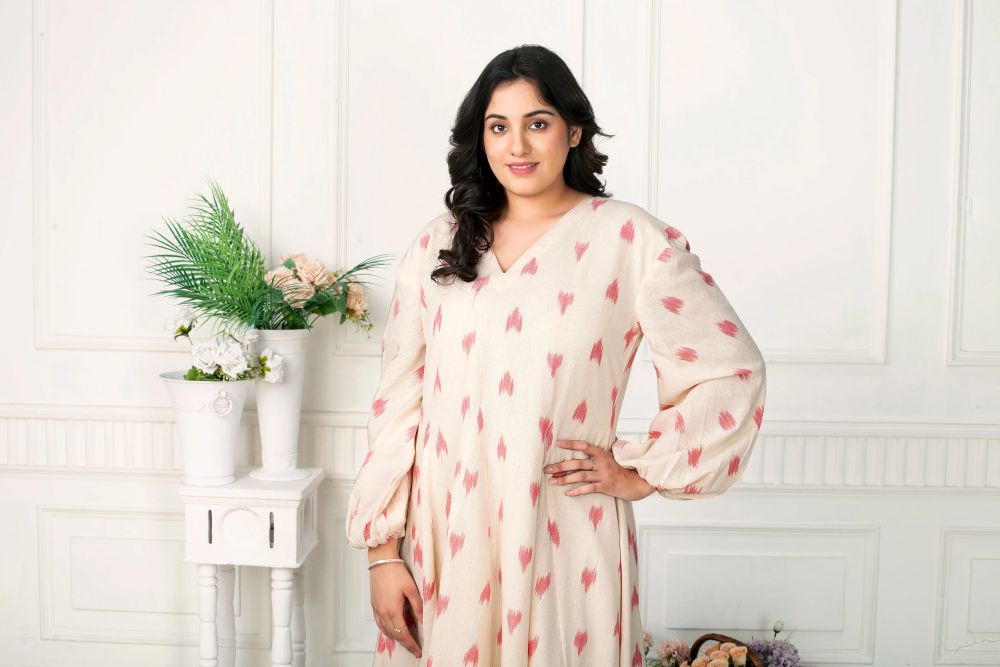 Blush Breeze Ikat Flared Dress