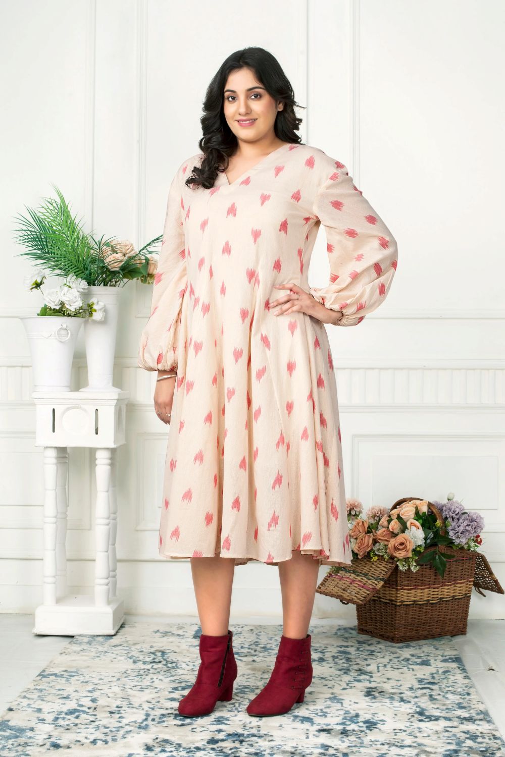 Blush Breeze Ikat Flared Dress