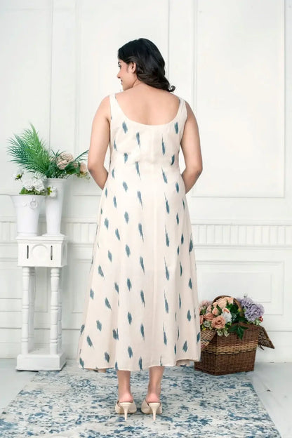 Aqua Blue Ikat Handloom Jacket Dress