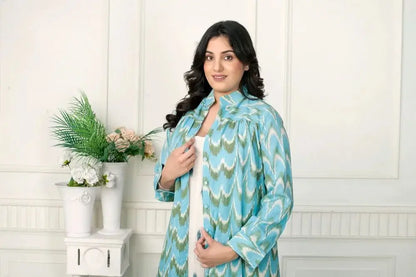 Aqua Blue Ikat Handloom Jacket Dress