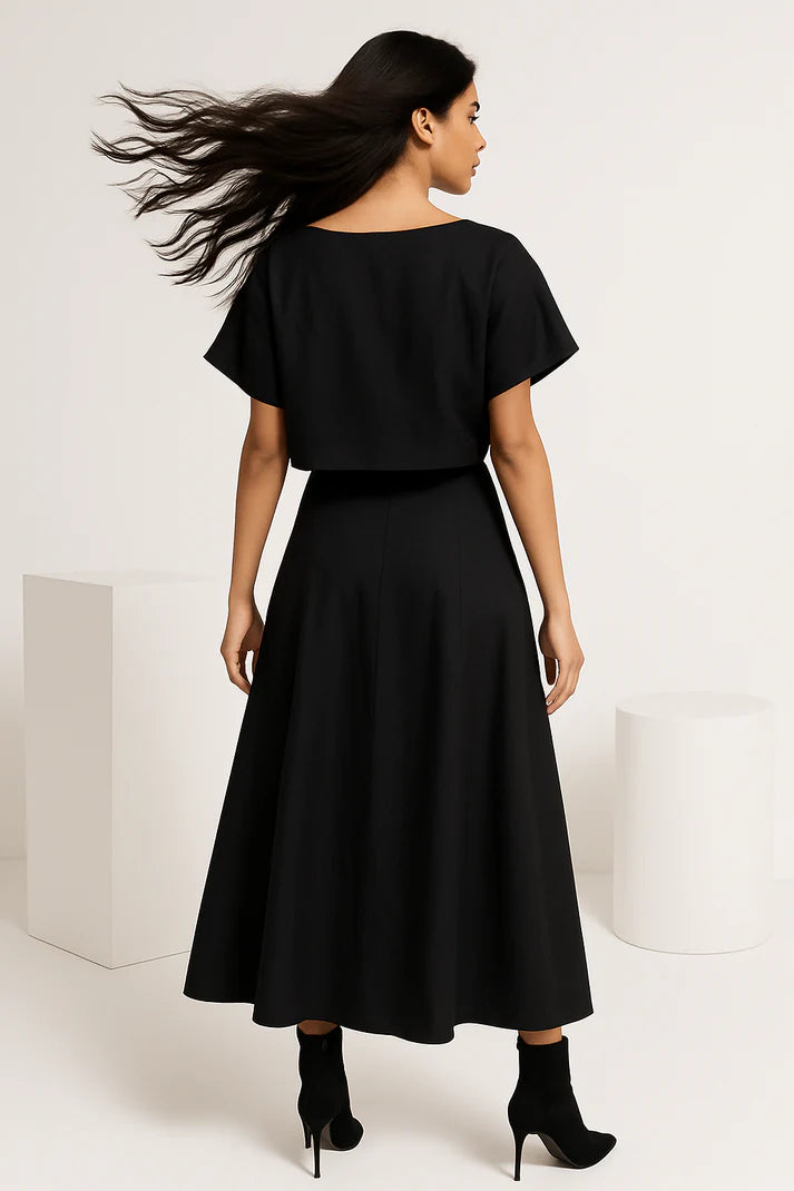 Denim Stretch Crop Top & Skirt Set