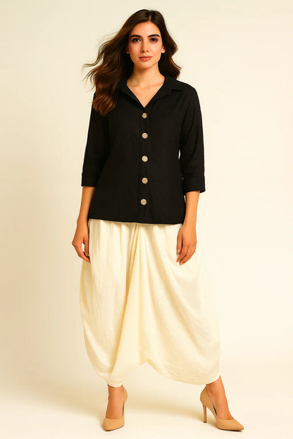 Moonlight Flow Black & Ivory Co-Ord Set for Women