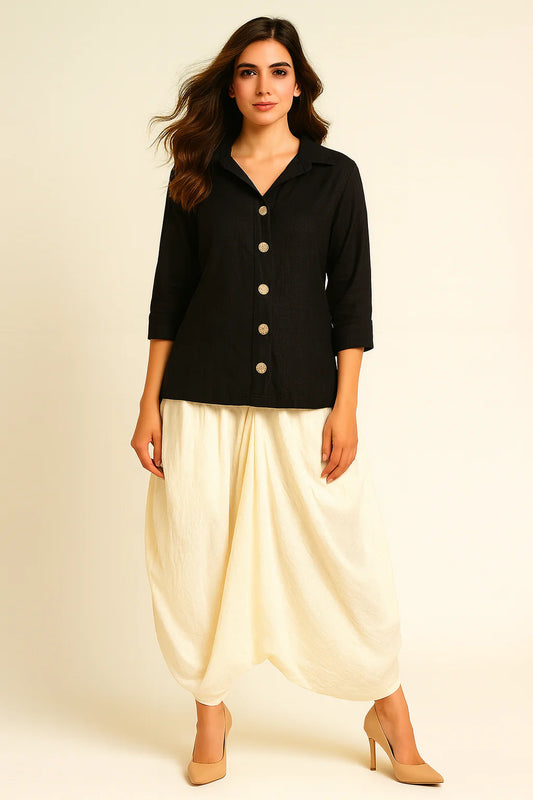 Moonlight Flow Black & Ivory Co-Ord Set for Women