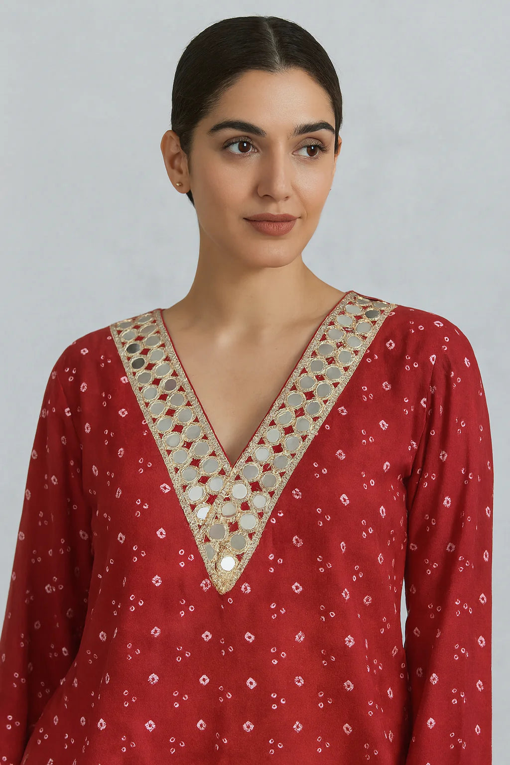 Mirror-Work Dhoti Co-Ord Set with V-Neck Top