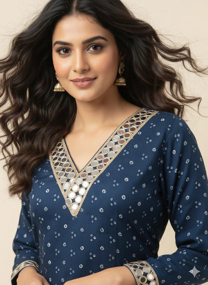 Mirror-Work Dhoti Co-Ord Set with V-Neck Top