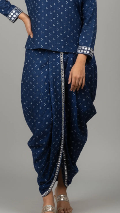 Mirror-Work Dhoti Co-Ord Set with V-Neck Top