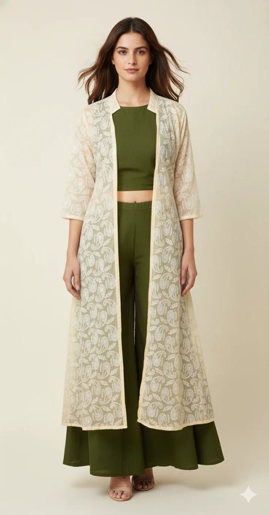 Yellow Palazzo Set with Chikankari Jacket