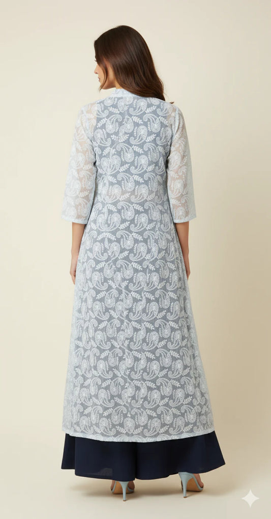 Navy Blue Palazzo Set with Chikankari Jacket