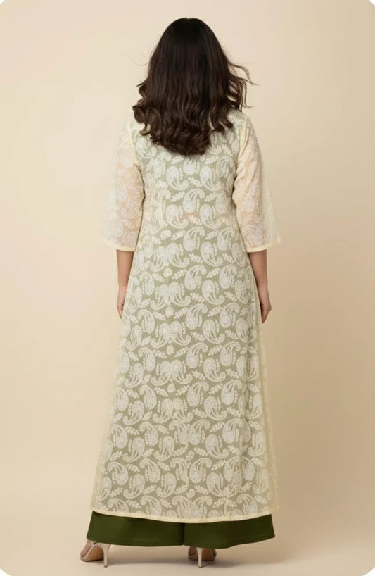 Yellow Palazzo Set with Chikankari Jacket