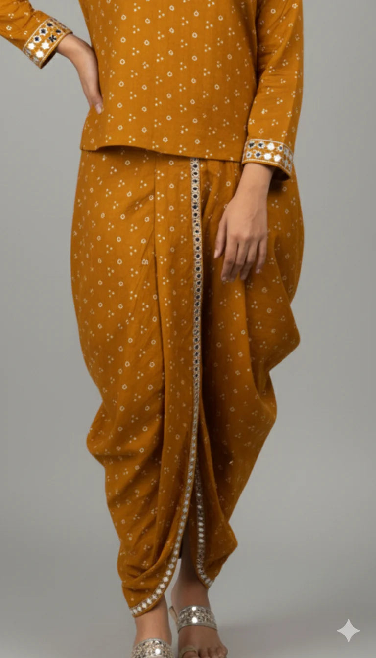 Mirror-Work Dhoti Co-Ord Set with V-Neck Top