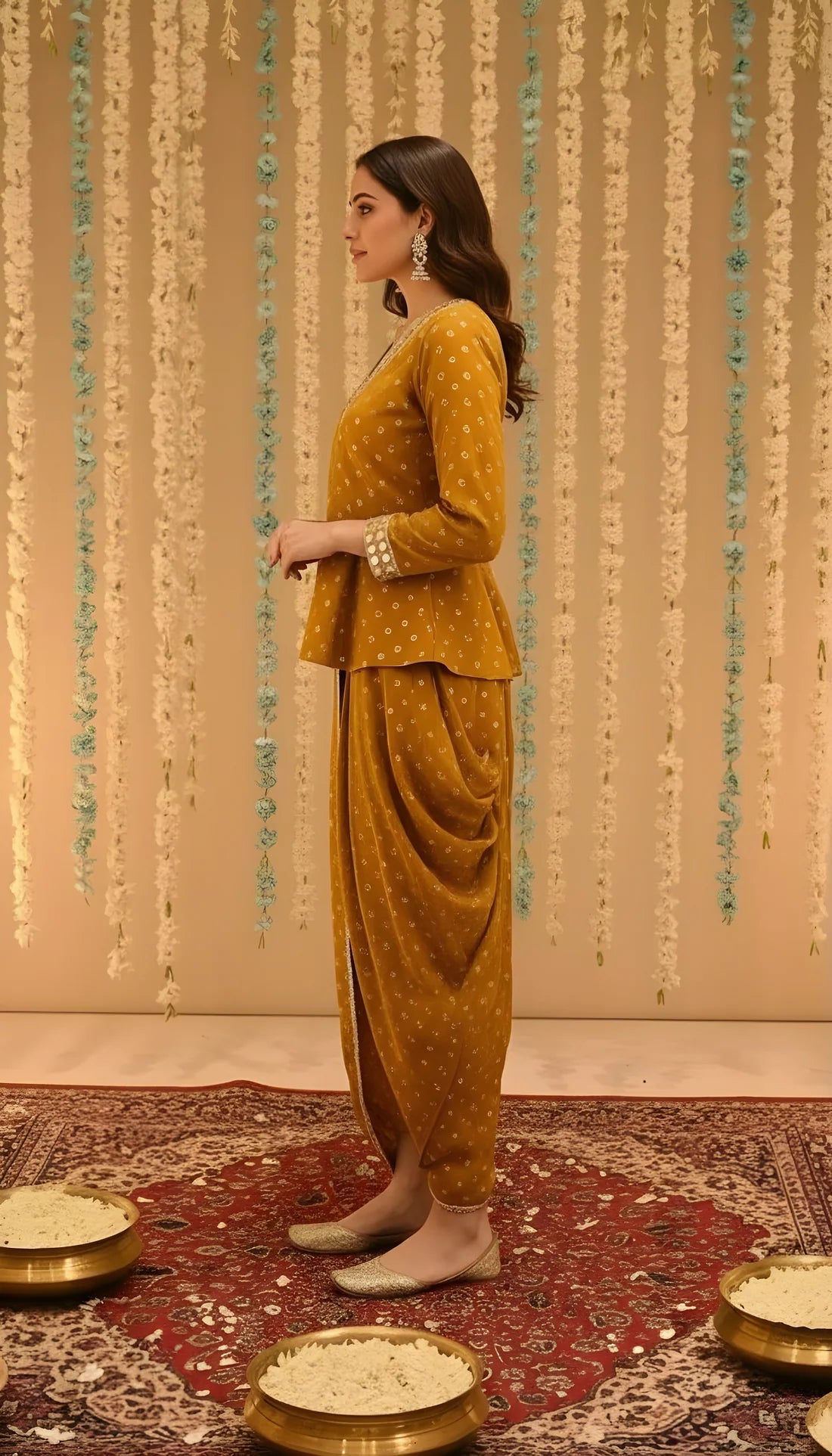 Mirror-Work Dhoti Co-Ord Set with V-Neck Top