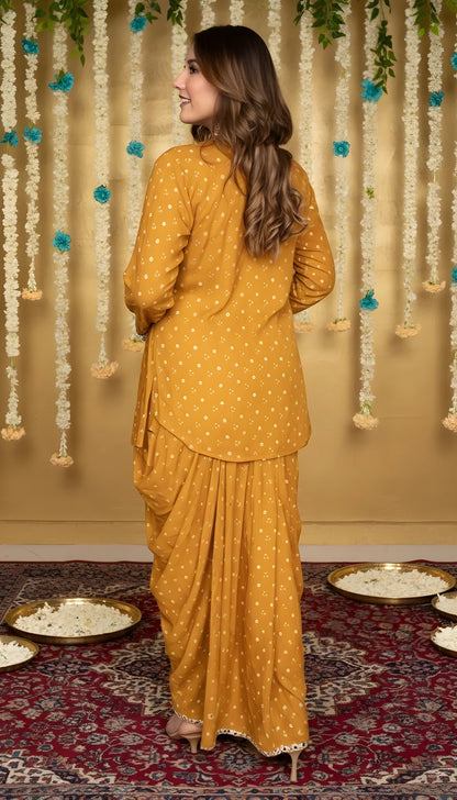 Mirror-Work Dhoti Co-Ord Set with V-Neck Top