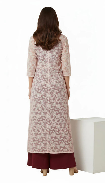 Wine Palazzo Set with Chikankari Jacket