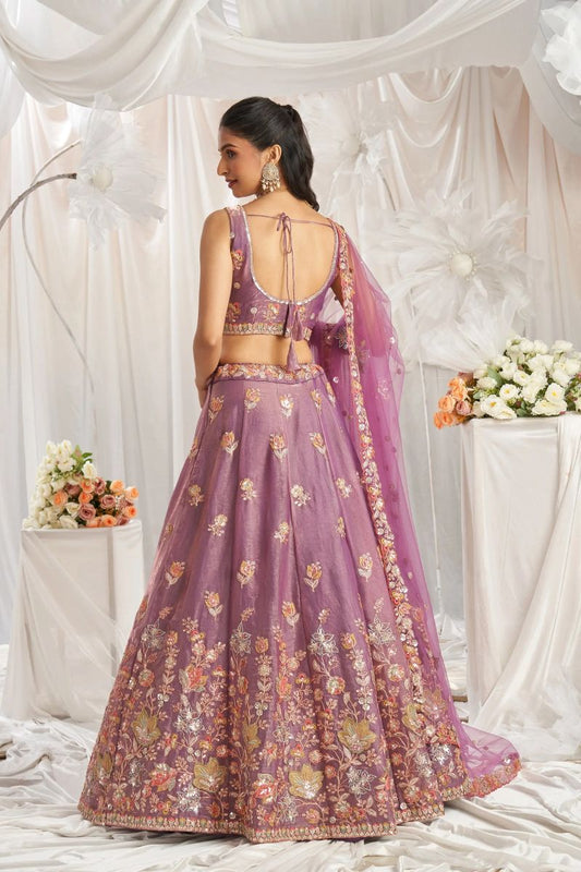 Embroidered Lavender Organza Lahenga Choli