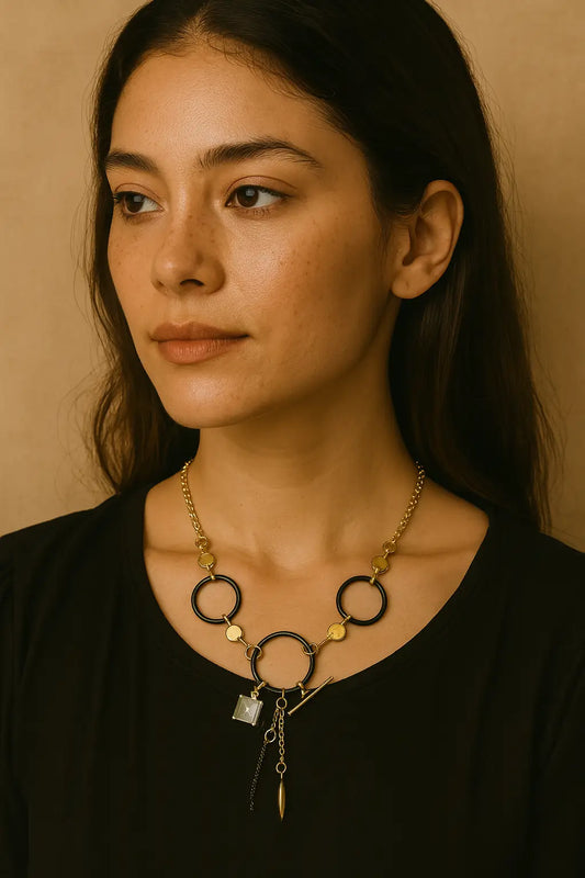 Modern Charm Link Necklace with Geometric Accents