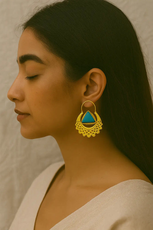 Natural Stone Blue & Gold Crochet Earrings for Women
