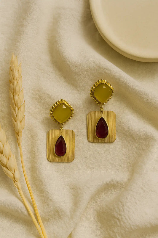 Olive & Garnet Gold Drop Earrings for Women