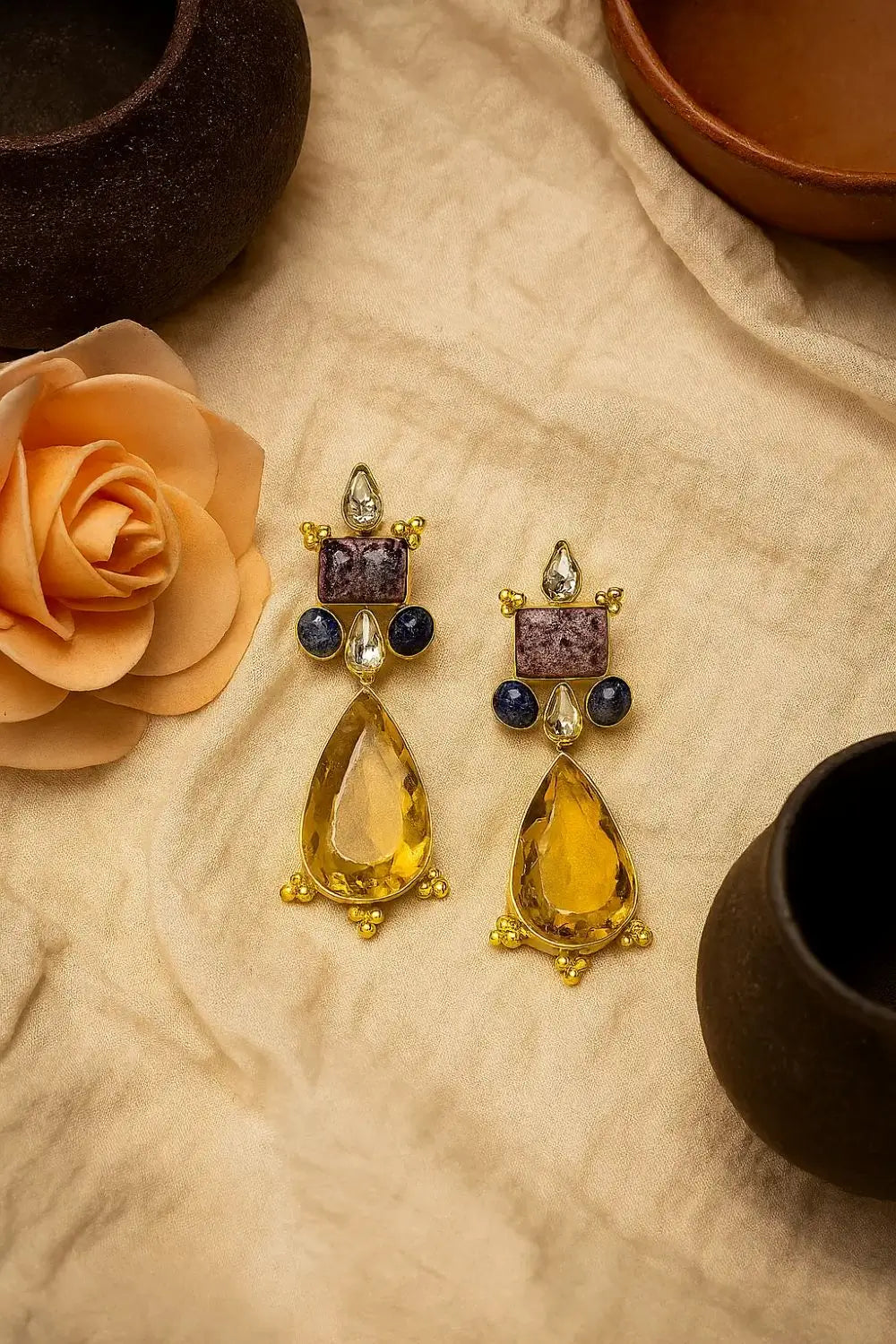 Opulent Citrine & Gemstone Drop Earrings for Women