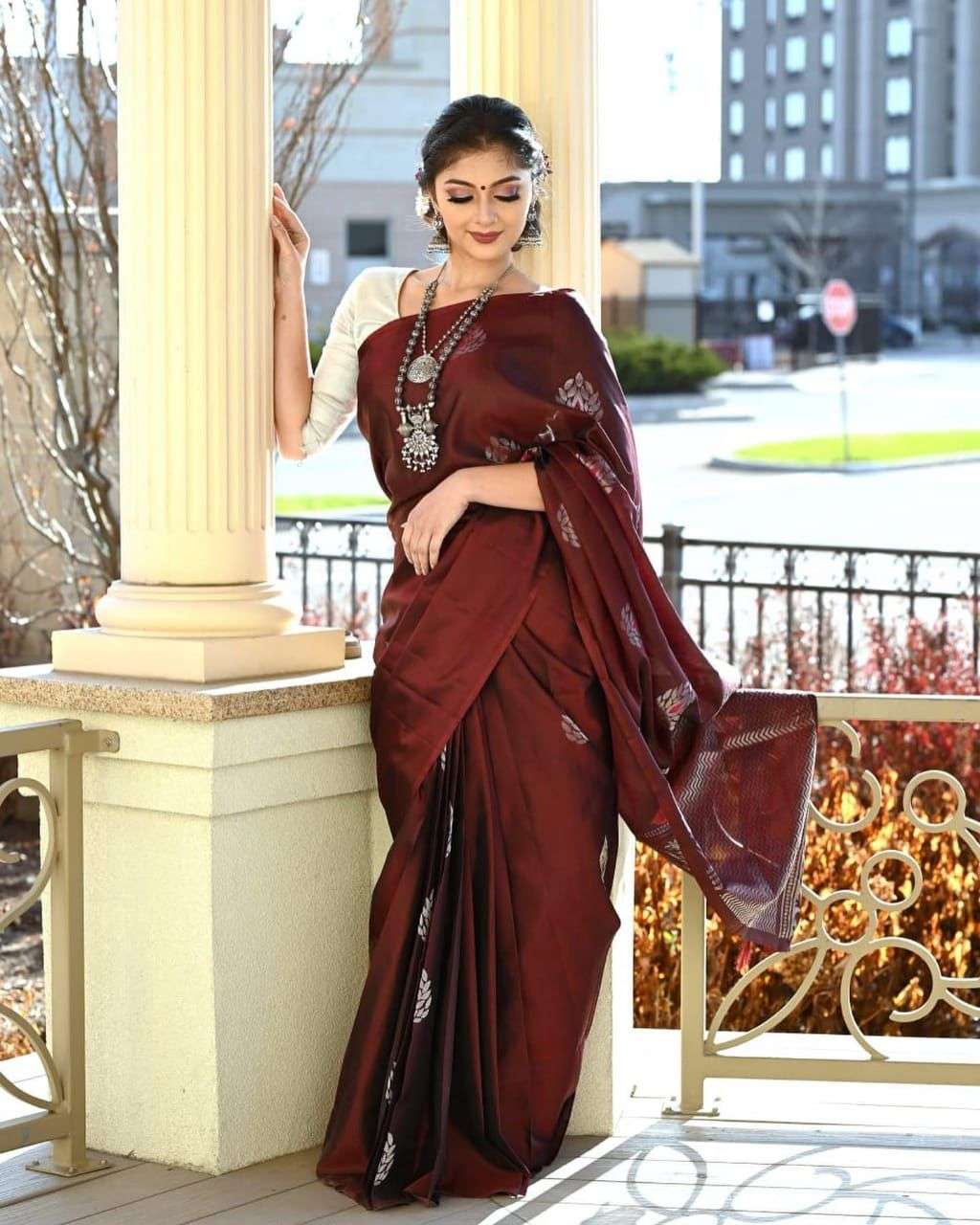Coffee Soft Lichi Silk Jacquard Border Saree