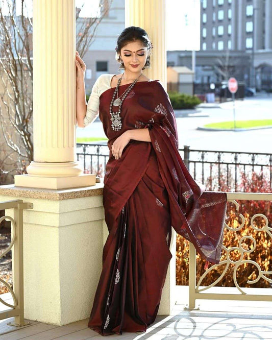 Coffee Soft Lichi Silk Jacquard Border Saree