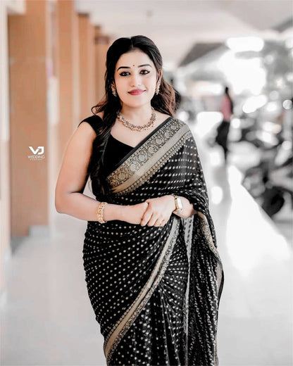 Black Soft Lichi Silk Jacquard Saree
