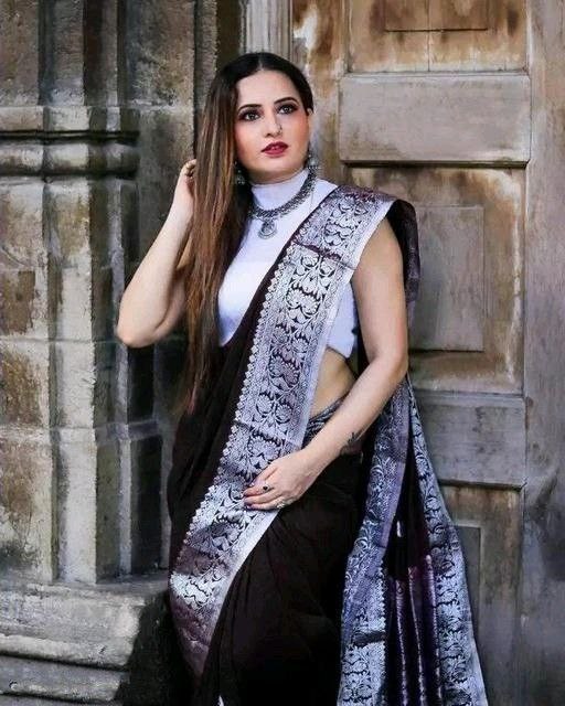 Black & Silver Soft Lichi Silk Jacquard Saree