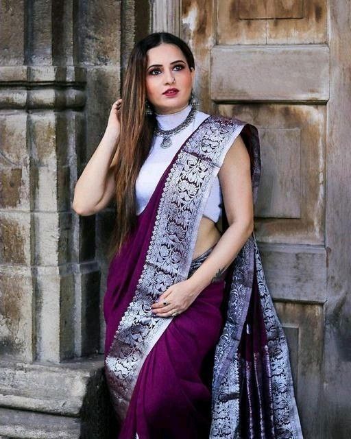Wine Soft Lichi Silk Classic Jacquard Saree